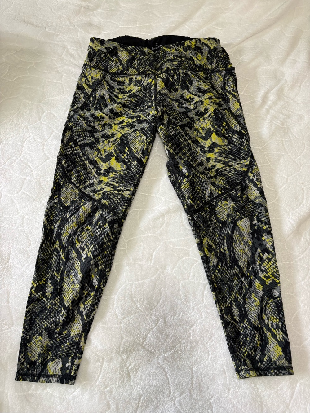 Sweaty Betty Black & Yellow Snake-Print High-Rise Leggings